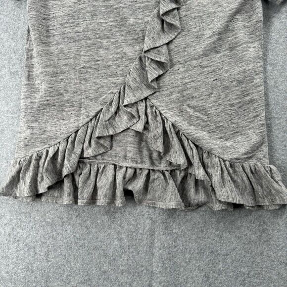J Crew Top Tee Wmns XS Linen Short Sleeve Crew Neck T-Shirt Back Ruffle Gray - Picture 9 of 11